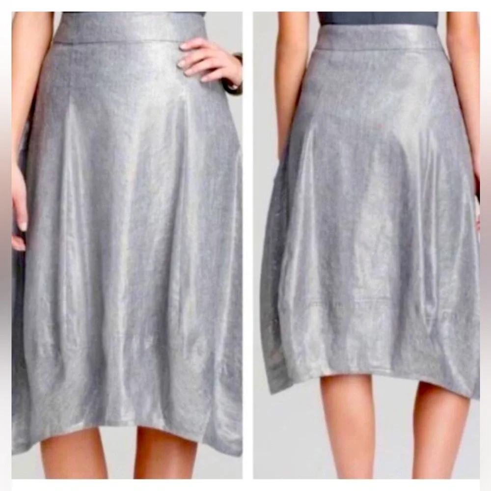 NWOT Eileen Fisher Silver Metallic Linen Blend Lantern Skirt Size L - Picture 8 of 13
